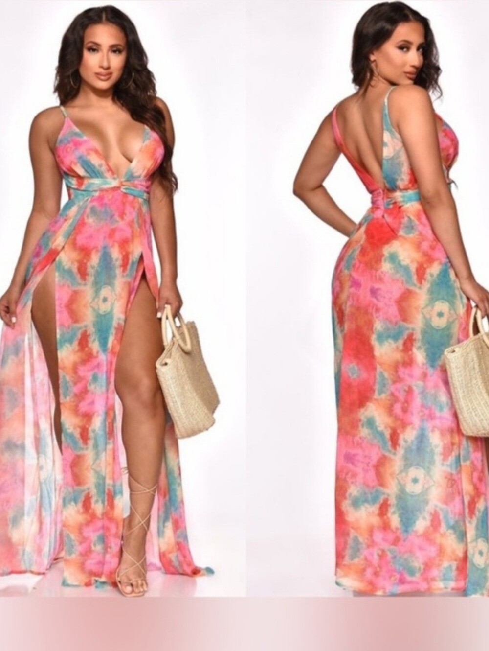 NWT Tie Dye Summer Slit Maxi Dress Size M